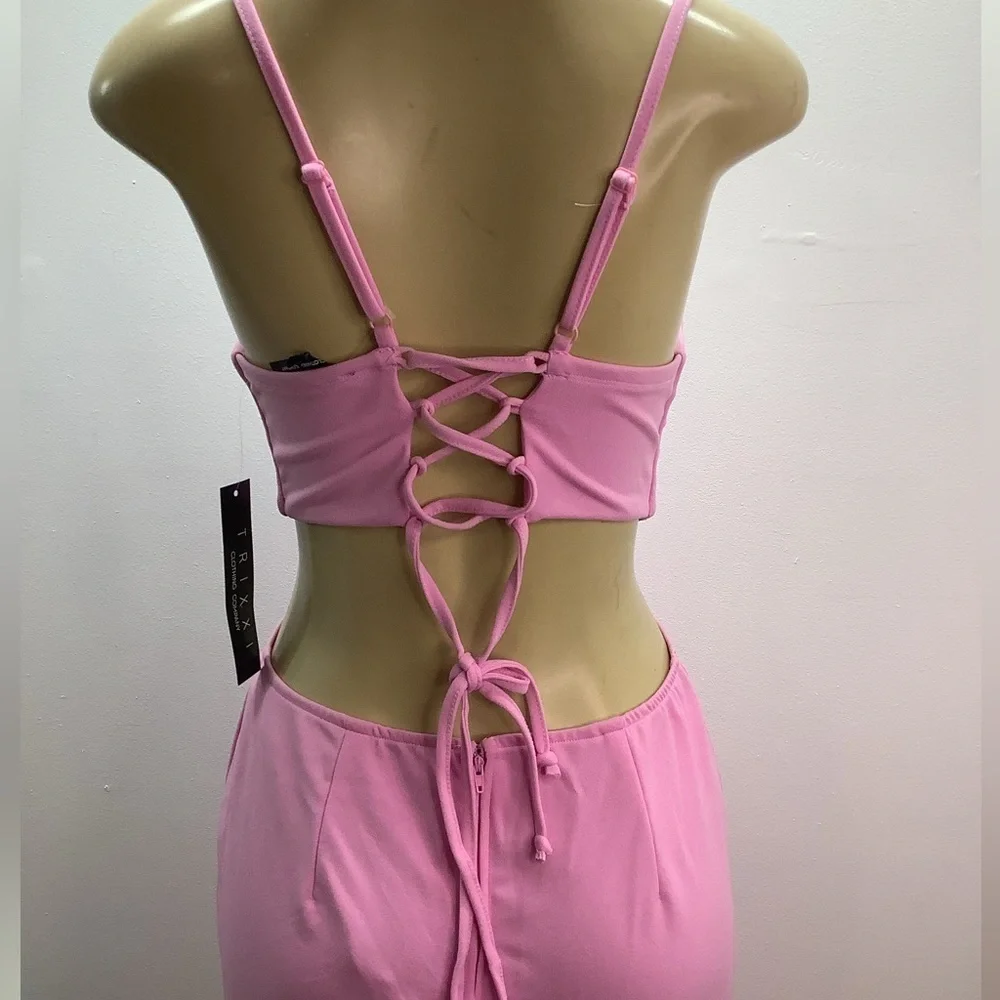 Trixxi Size Large Pink Flare Leg Wide Leg  Pantsuit & Bodycon Waist Cutout. New